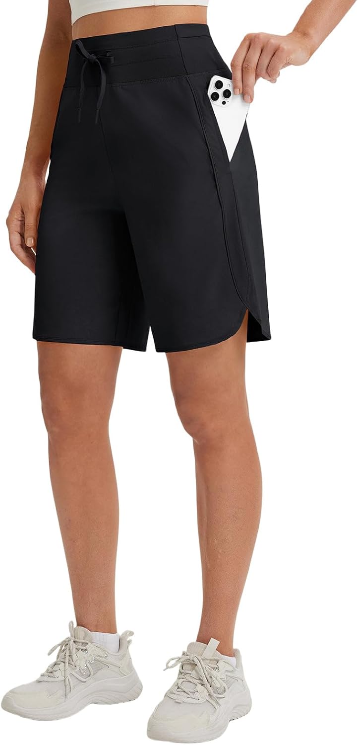 Baleaf Women's Athletic Bermuda Shorts - Quick Dry, High Waisted, Knee Length with Pockets, UPF 50+
