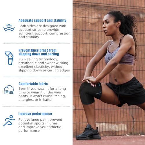 Compression Knee Brace & Sleeve - Black, Large for Men & Women