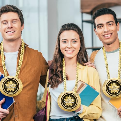 Tondiamo 6-Inch Gold Star Performer Award Medal with Chain - Graduation & Event Trophy (Variation 1)