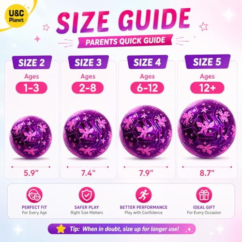Unicorn Glitter Soccer Ball Size 3 for Kids 3-8 - Purple Unicorn