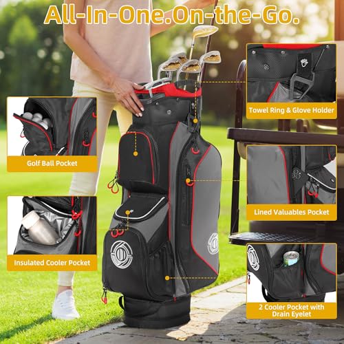 Lightweight Golf Cart Bag with 15-Way Organizer - Black & Red