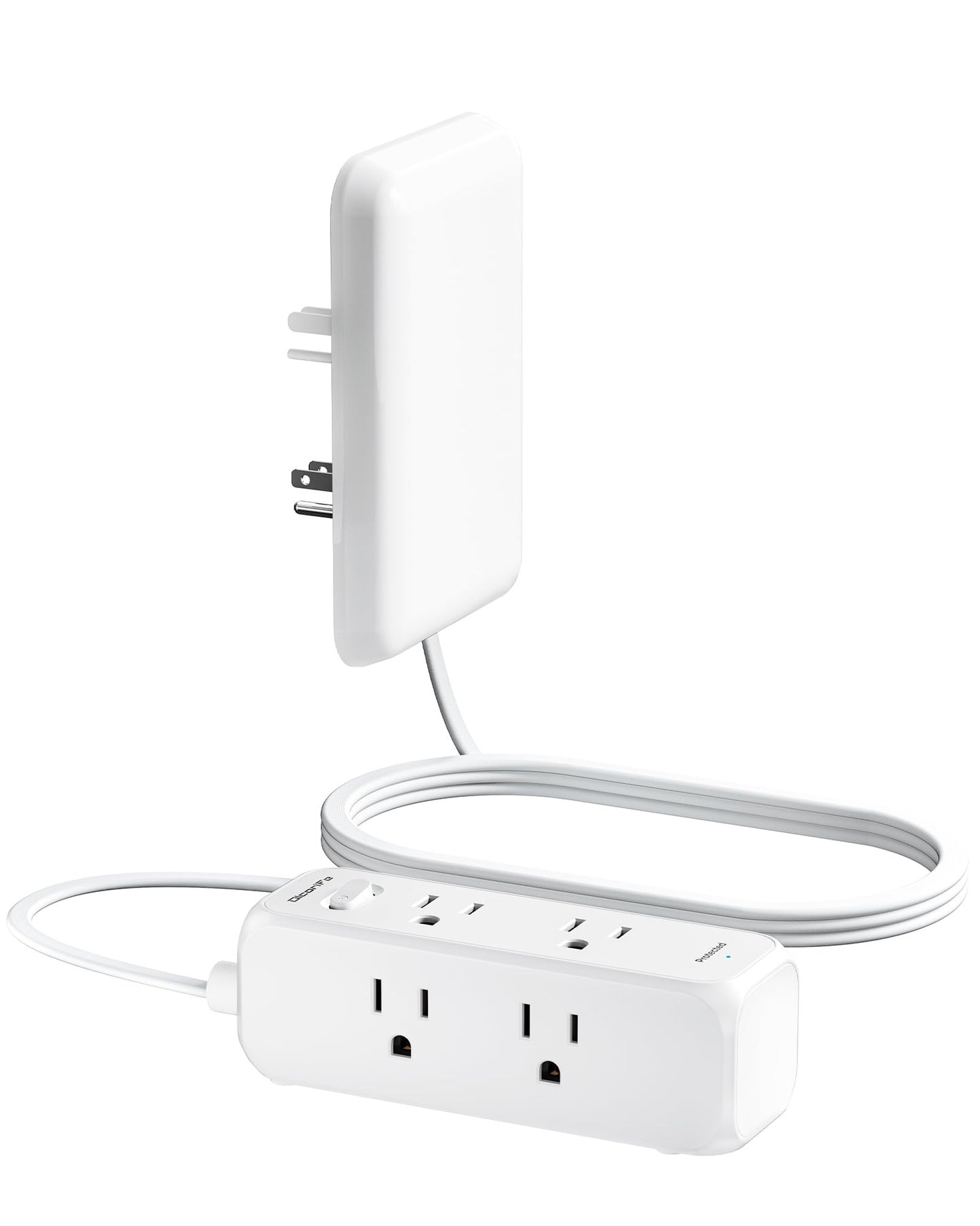 Olcorife Flat Outlet Extender with Cover, Flat Plug Power Strip with 6 AC Outlets, 2000 Joules Surge Protector, 3FT Flat Extension Cord, Home Office Travel Dorm Room Essentials