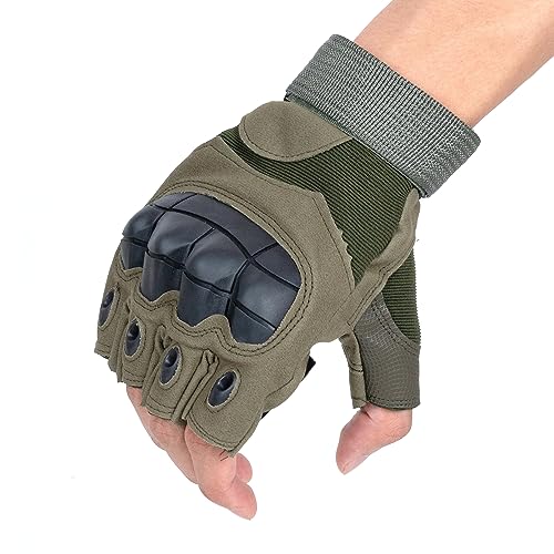 Large Green Breathable Non-Slip Impact-Resistant Tactical Fingerless Gloves for Cycling & Climbing