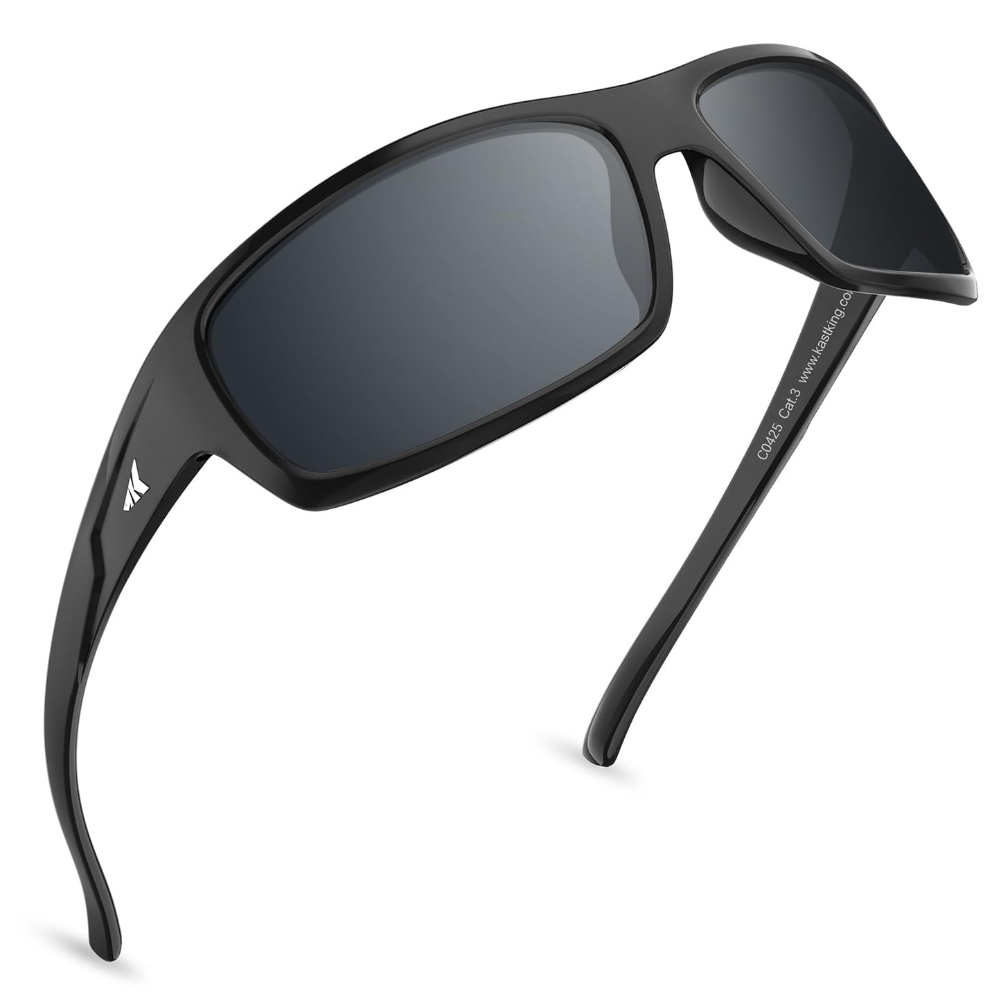KastKing Kateel Polarized Sport Sunglasses for Men and Women, Gloss Black Frame, Smoke Lens