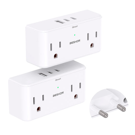 【2 Pack 】 7 in 1 European Travel Plug Adapter, Travel Essentials, International Travel Adapter with 4 Outlets 3 USB Ports(2 USB C), US to Europe Plug Adapter to Most Europe Spain Italy France