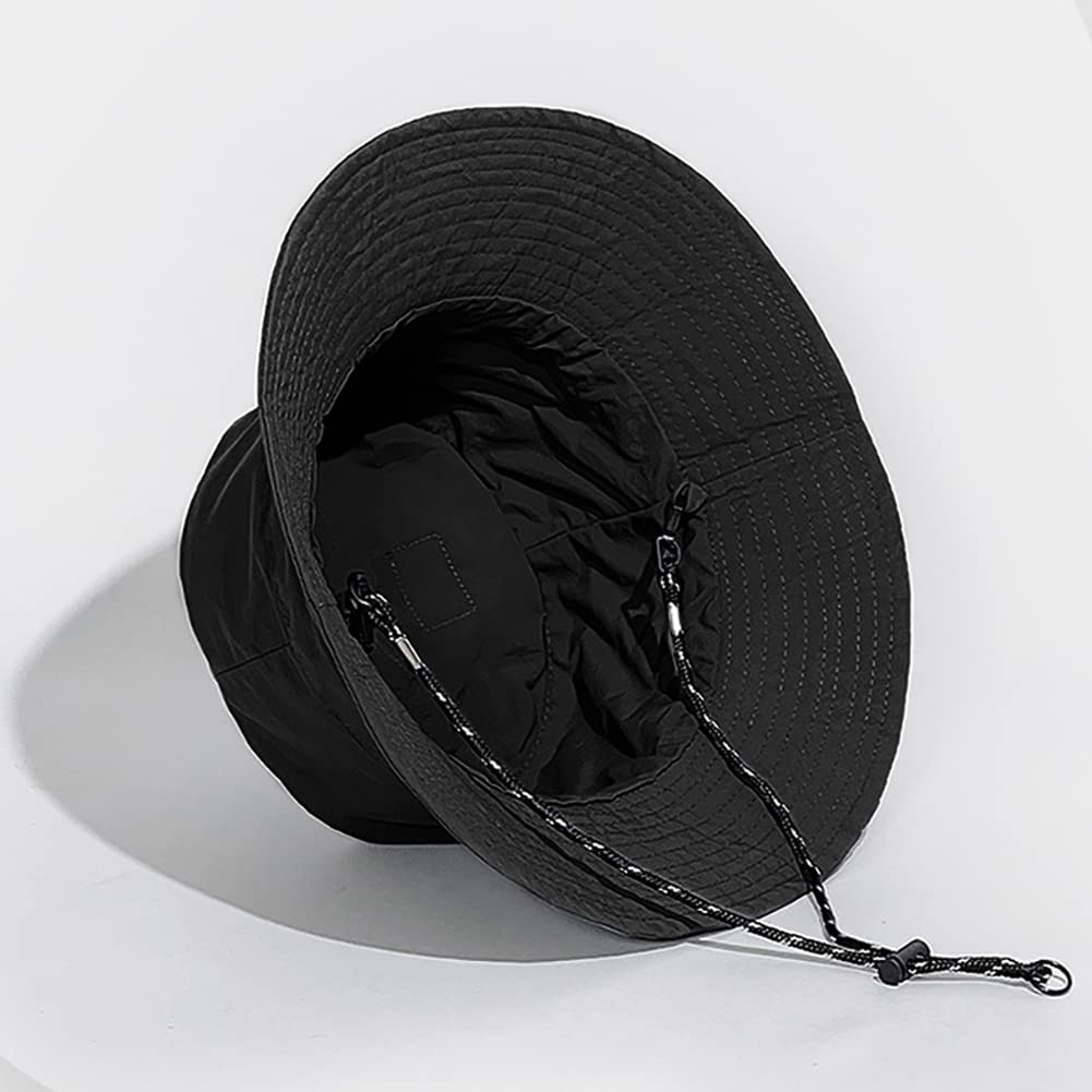 Black Waterproof Bucket Hat for Women and Men - UV Protection Beach Sun Hat Fishing Safari Boonie Hat Rain Hat Adjustable Packable