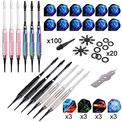 WIN.MAX Darts Soft Tips 12 Pcs for Electronic Dart Boards Pink Silver Rainbow Variants