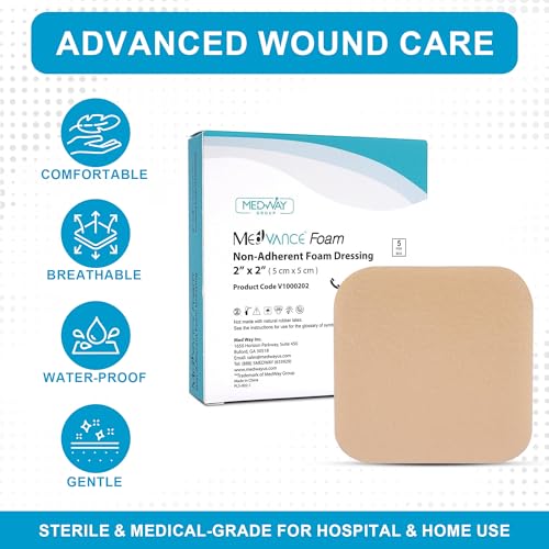 Waterproof Non-Adhesive Foam Wound Dressing - 2"x2", Box of 5