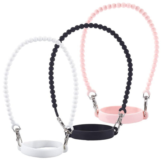 GORGECRAFT 3Pcs 3 Colors Water Bottle Handle Strap Pink White Black Soft Rubber Silicone Round Twist Tumbler Bottles Sling Carrier Holders Straps for Walking Hiking Compatible Cup Accessories
