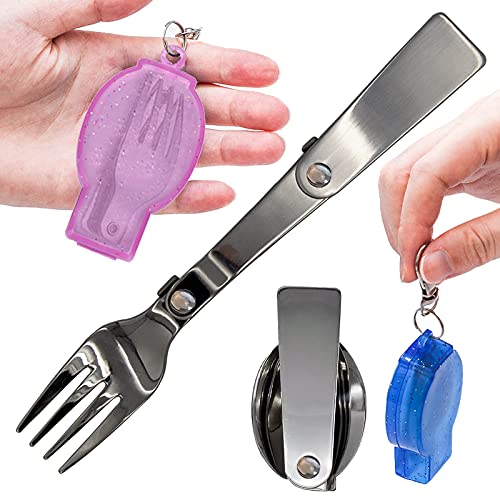Foldable Fork and Spoon Set - Portable Travel Utensils - Silver