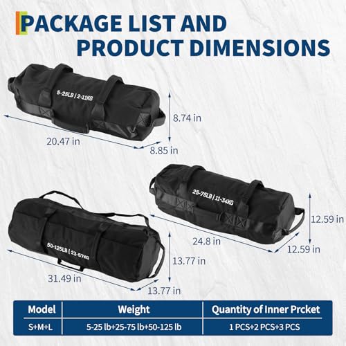 Adjustable Sandbag for Fitness Training - 5-125 LBS (3 PCS) - Black