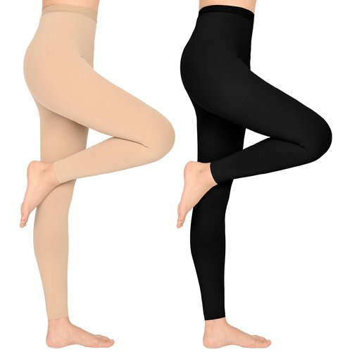 WEGITCS 2 Pairs 15-20 mmHg Compression Pantyhose, Footless Compression Stockings for Women, Waist High Opaque Compression Tights for Varicose Veins, Swelling, Doctor, Teacher(Beige&Black, M)