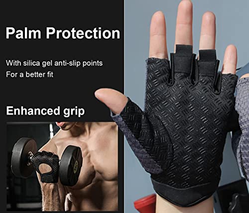 Breathable Workout Gym Gloves for Weightlifting - Anti-Slip - Large / Grey