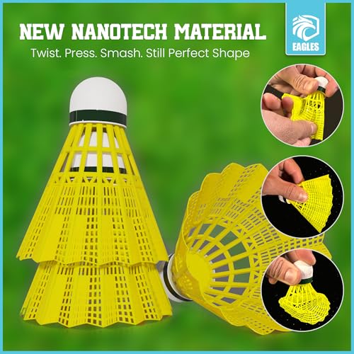 Badminton Shuttlecocks - Extra Durable Nylon Birdies, 6 Pack - Yellow