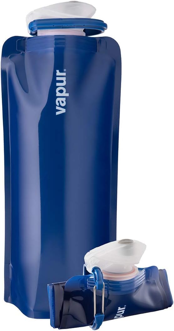 Vapur Anti-Bottle - Flexible Collapsible Water Bottle with Detachable Carabiner | 34 Ounce, Admiral Blue