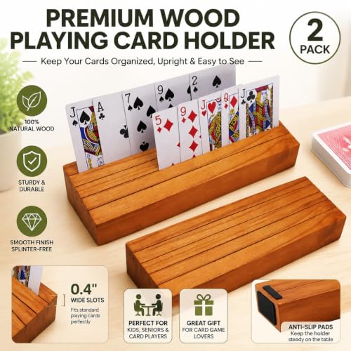 Iswabard Orange Set of 6 Wooden Card Holders for Playing Cards - 4-Row Stand with Non-Slip Pads