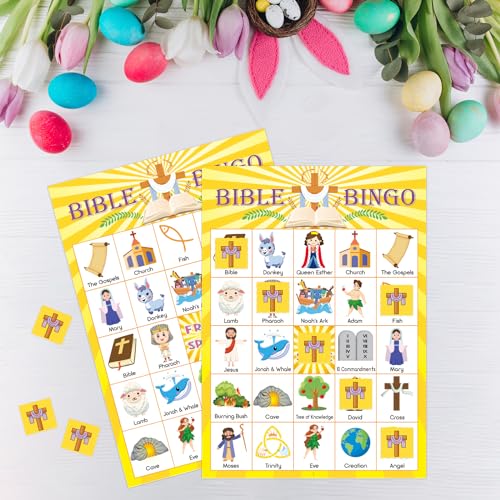 Bible Bingo Game for Kids - 30 Player Cards & Chips - Bible