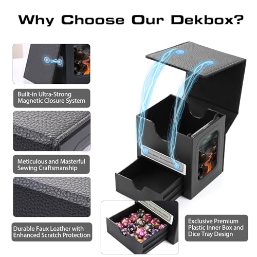 MAKHISTORY Black Patented Commander MTG DekBox with Dice Tray & Card Holder