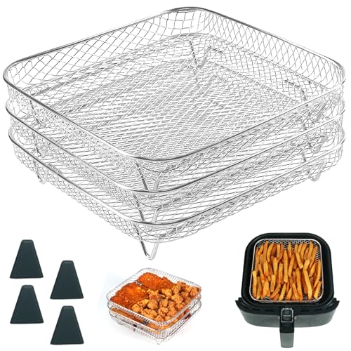BYKITCHEN 8 Inch Square Air Fryer Rack for 6-7.5 QT Cosori, Ninja, Gourmia Airfryer - Stackable Food Dehydrator Accessory