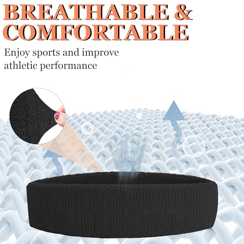 Sweat-Wicking Sports Headbands for Men & Women - Black 4 Pack