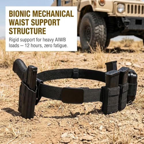 KingMoore 1.5-Inch Heavy Duty Dual Layer Tactical Gun Belt for Men, Black, Fits Waist Up to 40"