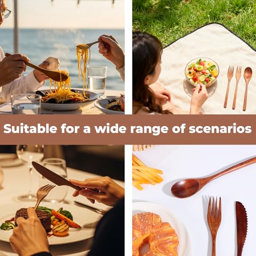 Reusable Wooden Cutlery Set - 6PCS Nanmu Utensils