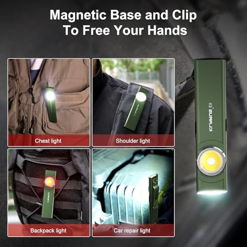 klarus E5 2Pcs Pocket Flashlight, Rechargeable EDC Flashlight, Super Slim 4.2x1x0.3inch, 600 Lumens, USB-C Port, IPX4, Dual Light Source with Magnetic Base, Hat & Clothes Clip