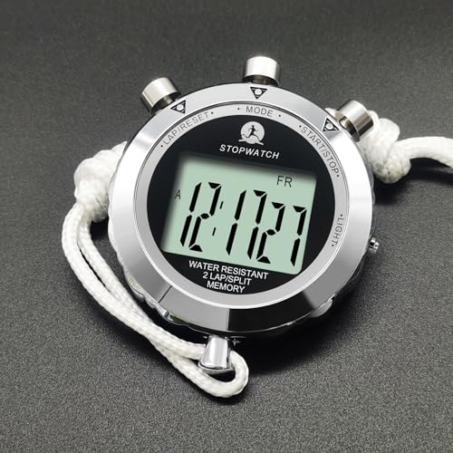 Metal Stopwatch with Backlight - 2 Lap Memory Timer for Sports