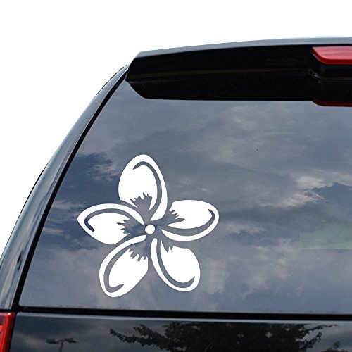 Plumeria Flower Decal Sticker - 5 Inch White Glossy Finish