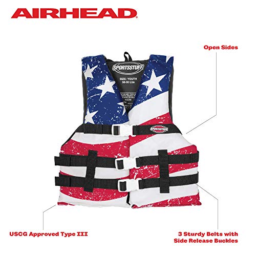 Youth Stars & Stripes Life Jacket - USCG Approved Open-Side Vest for Boating & Swimming