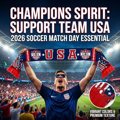 Team USA Soccer Scarf - Double Sided Polyester - 55in x 6in - Red White Blue Fan Scarf for Matches & Parties