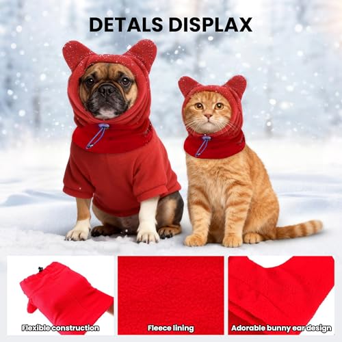 Dog Snood with Ear Protection - Fleece Neck Warmer, Red, Medium