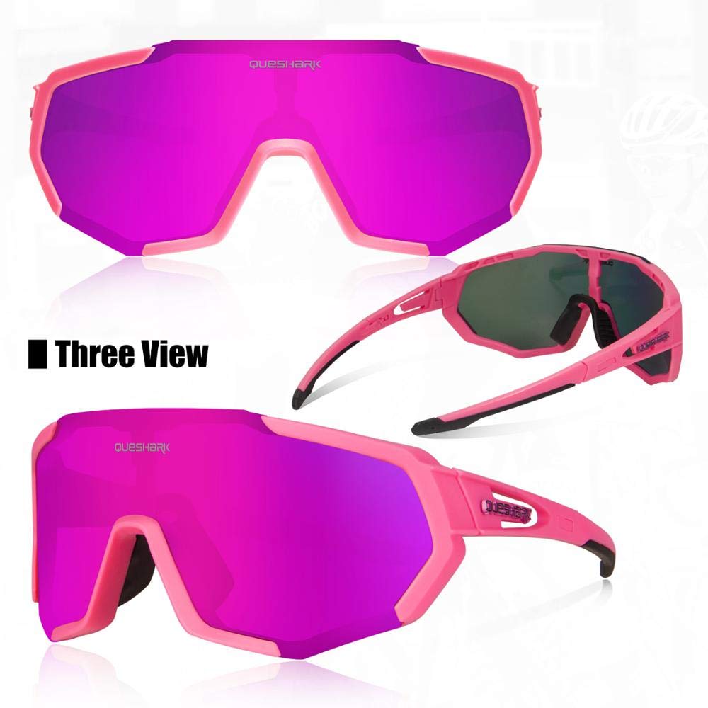 Queshark Cycling Glasses, Sports Sunglasses for Men Women, 1 Polarized 2 HD Lens, Polarized Sunglasses for Cycling Running