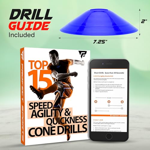 Agility Soccer Cones Set of 50 - Bright Orange with Carry Bag & Cone Holder