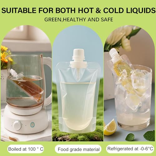 Collapsible Beverage Bags - Leakproof Reusable Water Carrier - 8oz, 10 Pack