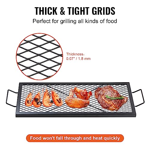 VEVOR 32x15 Inch Heavy Duty Steel Fire Pit Grill Grate with Handle, Rectangle Non-Foldable, Outdoor Camping Cooking Grid