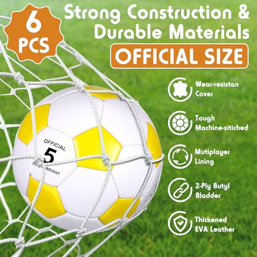 Glimin 6 Pack Colorful Size 5 Soccer Balls with Pumps - Deflated for Training & Gifts