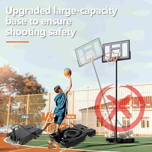 Portable Basketball Hoop - 6.1-10FT Adjustable Height, 44 Inch Backboard, Grey
