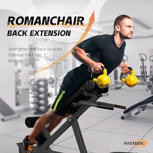 Adjustable Hyperextension Bench - Roman Chair Back Extender - Black