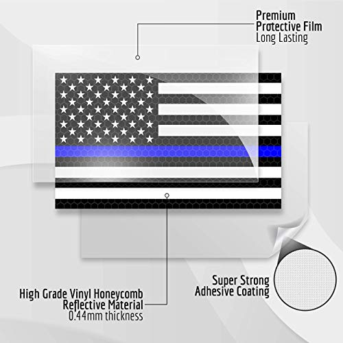 3PC Reflective Thin Blue Line Decal - 5x3 Inches American Flag