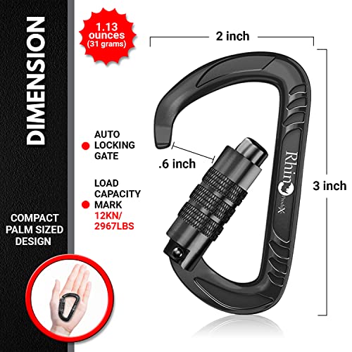 Heavy Duty Autolocking Carabiner Clips - 12kN Capacity, 2PCS