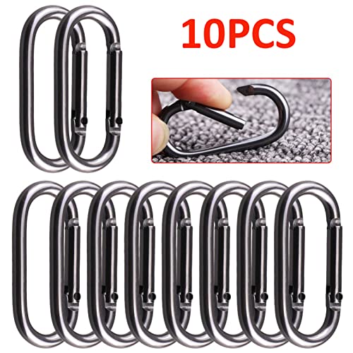 10 Pcs Heavy Duty Aluminum Carabiner Clips - Black