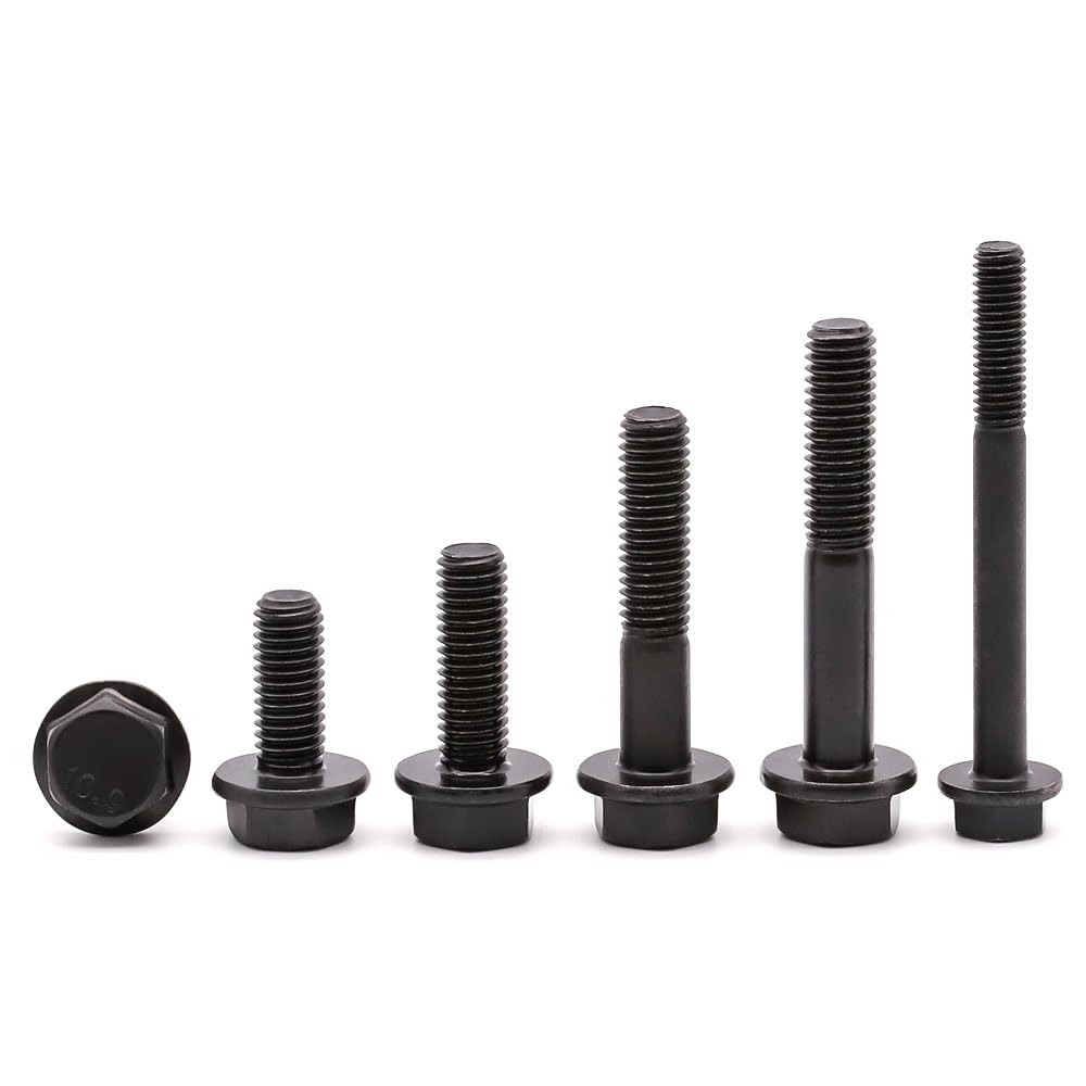 M12-1.75 x 80mm (4 Pack) Flanged Hex Head Bolts, Hexagon Flange Screws, Black Oxide Finish, 10.9 Grade Alloy Steel, Motocycle Car Bolts Replacements, Partial Thread