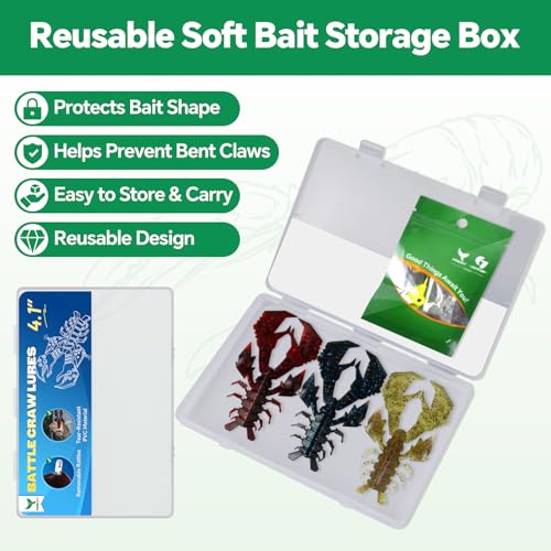 Soft Plastic Crawfish Lures Kit with Removable Rattles - 3 Colors, 4.1 Inch, 3 Pcs