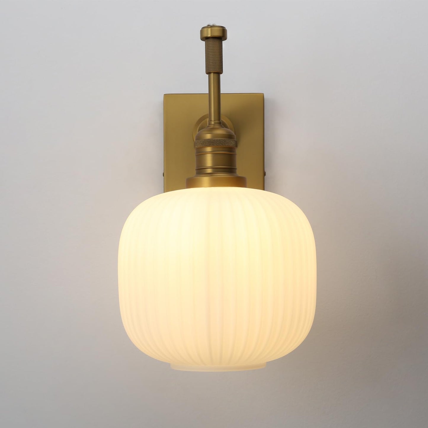 Pathson Milk White Glass Wall Sconce with Switch, Hardwired Wall Vanity Light, Mid-Century Vintage Wall Lamp Fixture or Living Room Farmhouse Bathroom Bedside Lighting