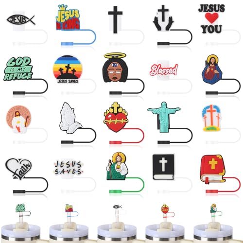 20 Pcs Silicone Cross Straw Cover Caps - 10mm Multicolored Cross Set