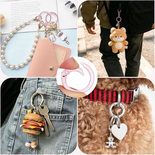 Hordolry Colorful 60Pcs Metal Carabiner Key Rings Bulk for DIY Keychains & Bag Charms