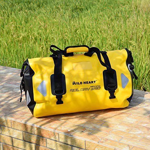 Wild Heart Waterproof Motorcycle Duffel Bag 40L Yellow with Rope Straps and Inner Pocket