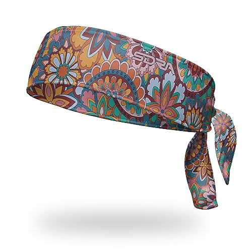 Suddora Floral Tie Headband - Hippie Style Sports Headband for Women & Men, Lightweight & Adjustable for Running, Workout, Cosplay