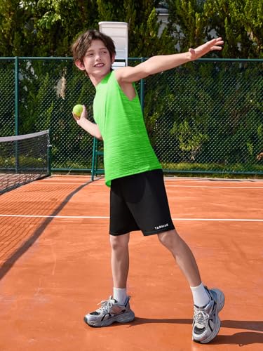 Boys Gradient Athletic Tank Top - Kids Dry Fit Sleeveless Shirt, Neon Green, 7-8 Years